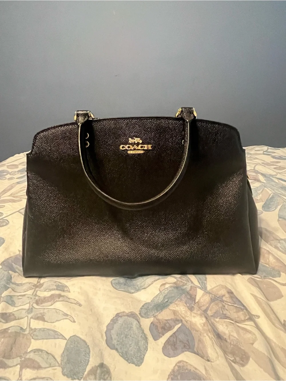 COACH Black Saffiano Leather Satchel with Gold Hardware